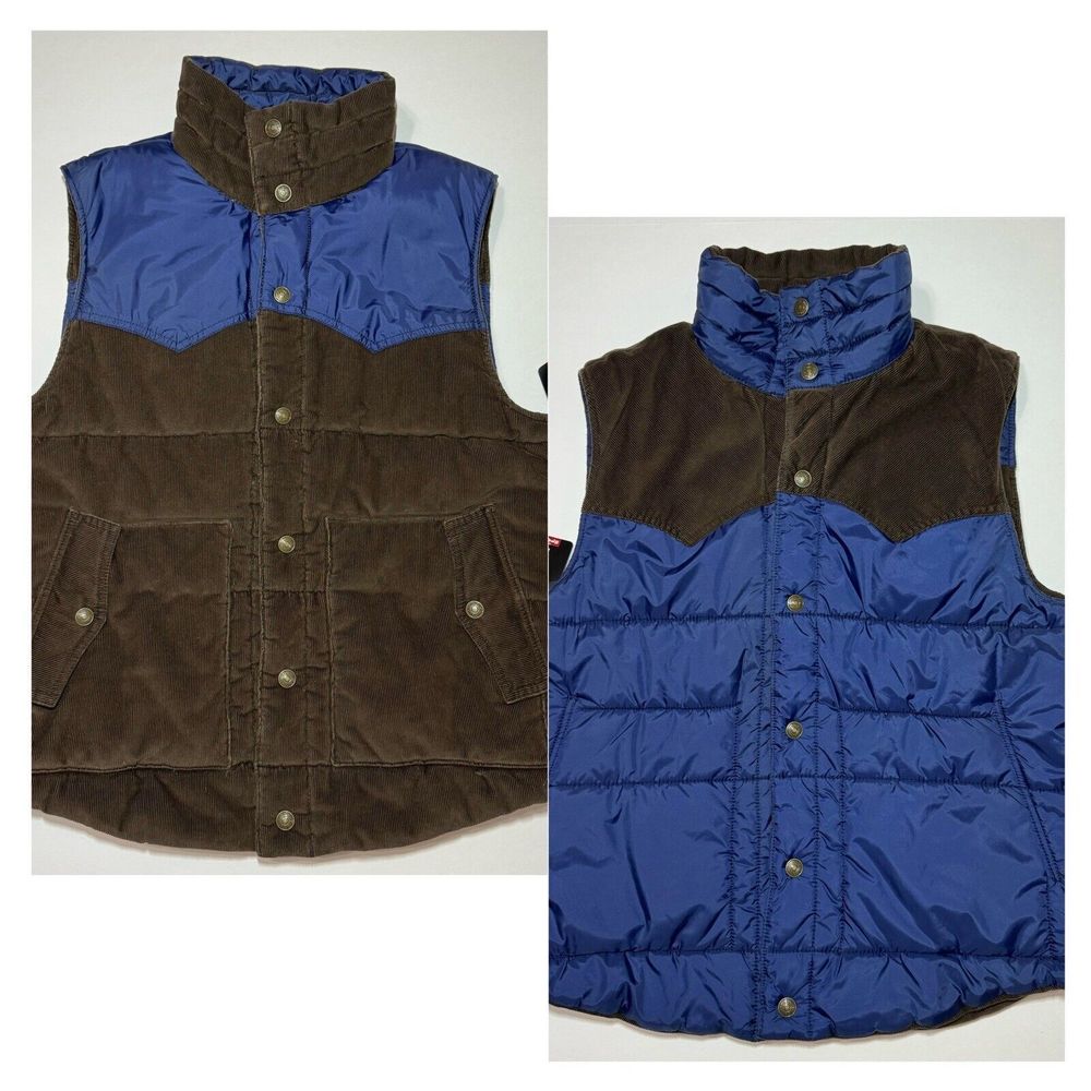 NWT LEVIS Blue Brown Corduroy Reversible Quilted Puffer Vest Size Large